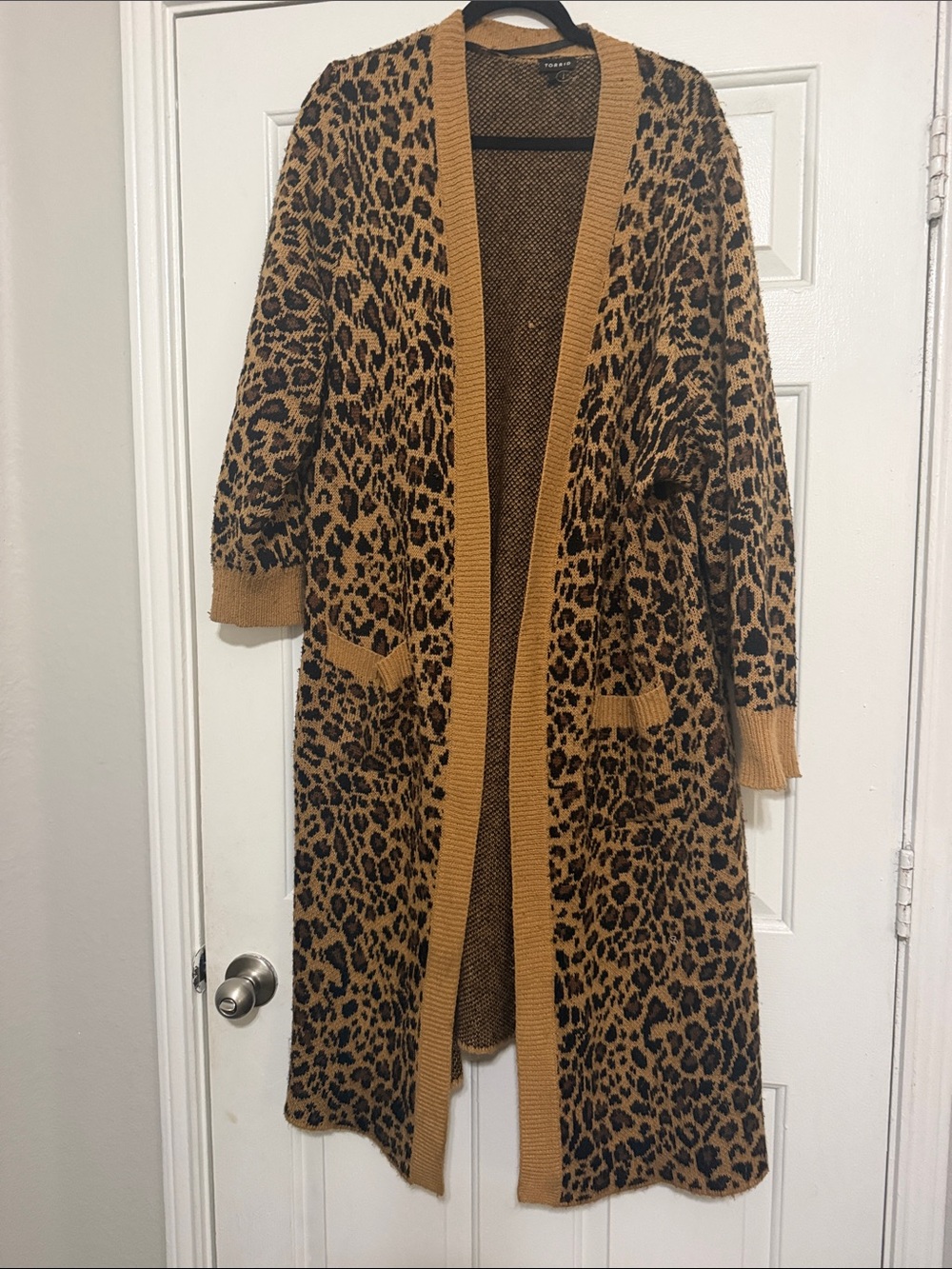 torrid Leopard Print Long Open Cardigan - Camel/Black
